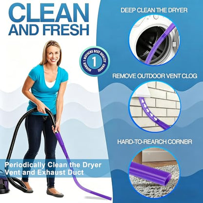 3 Pieces Dryer Vent Cleaner Kit: Vacuum Hose With Brush & Gloves Fits for Vacuums Cleaner, Refrigerator Condenser Coils, Tight Spaces Behind Appliances, Deep Cleaning Tools for Clogged Ducts- Purple - color: Purple(Complete Kit)