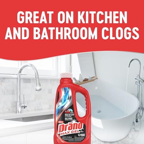 Drano Max Gel Drain Clog Remover & Cleaner, Fast-Acting to Unclog Standing Water & Remove Hair, Grease & Food Blockages, Safe for all Pipes & Septic, Kitchen Sinks, Bathroom Showers & Tubs, 32 Oz - size: 32 Fl Oz (Pack of 1)