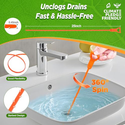 Forlivese 4 Pack 25 Inch Drain Snake,Drain Clog Remover,Sink Snake for Sewer Kitchen Sink Bathroom Tub Toilet Clogged Drains Relief Cleaning Tool