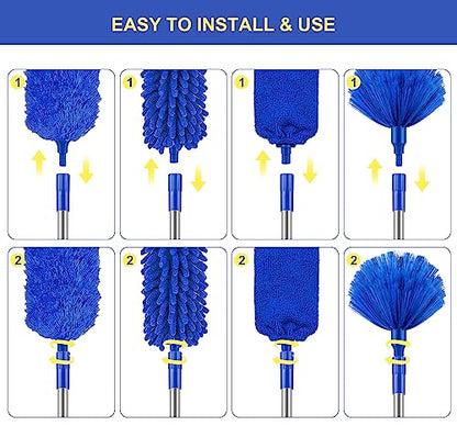 Dusters for Cleaning, Newliton Duster with Extension Pole Microfiber Ceiling Fan Cobweb Duster, Long Duster for High Ceilings Wall Refrigerator Appliance Baseboard Home Furniture Blinds - color: Blue
