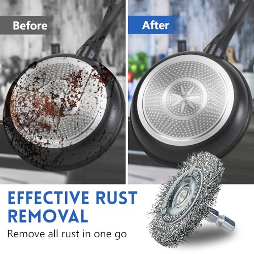 10 Pcs Drill Wire Brushes Coarse Carbon Steel Crimping Wire Wheel Cup Brushes, 1/4 Inch Hex Shank – Suitable for Rust Cleaning, Stripping & Abrasive Applications