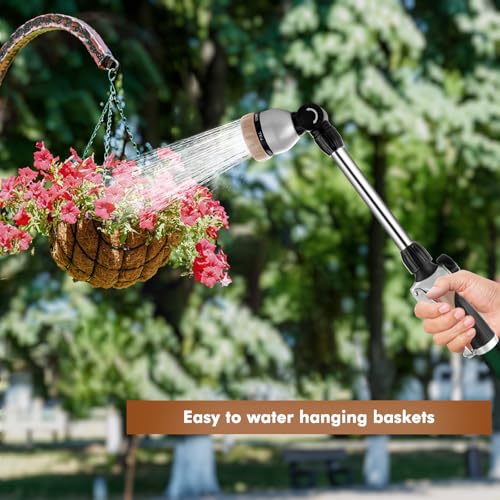 RESTMO Metal Watering Wand, Heavy Duty Garden Hose Wand with 180° Swivel Ratcheting Head, 16'' Hose Nozzle Sprayer with 7 Spray Patterns and Flow Control, for Water Hanging Baskets and Shrubs, Gold - color: Gold