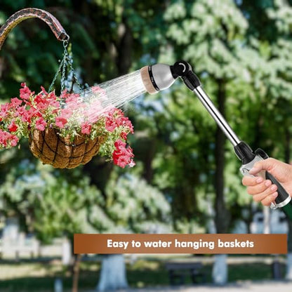 RESTMO Metal Watering Wand, Heavy Duty Garden Hose Wand with 180° Swivel Ratcheting Head, 16'' Hose Nozzle Sprayer with 7 Spray Patterns and Flow Control, for Water Hanging Baskets and Shrubs, Gold - color: Gold