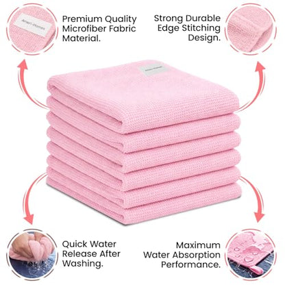 Ameri-Homes Premium Microfiber Cleaning Cloths 12 x 12 Inches, 400 GSM, Soft & Absorbent, Scratch-Free Lint-Free Cleaning Towels for Kitchen, Car, Glass & Home (Pack of 6) (Pink) - color: Pink