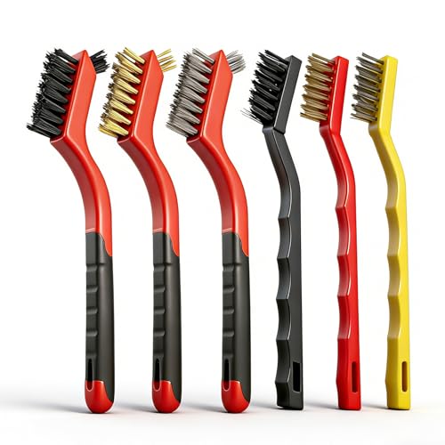 6 Pcs Wire Crevice Cleaning Brush Set - Hard Bristle Crevice Deep Cleaning Brush,Double-Ended Detail Brushes for Kitchen Rust Removal (Multi Colors)