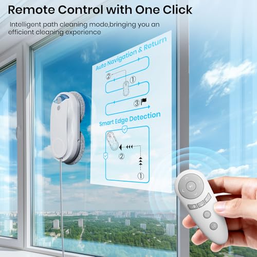 KKI Window Cleaning Robot, Auto Window Cleaner Robot, Dual Spray, Max 3200Pa, AI Path Planning & Edge Detection, Remote Control for High-Rise Windows Outside/Inside,8 Cloths, X3 (White) - color: White, size: X3