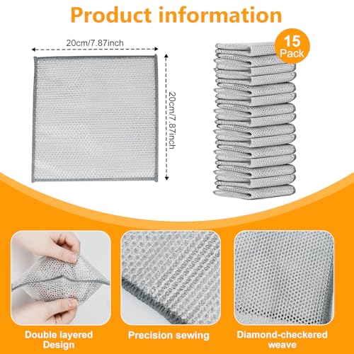 15PCS Multipurpose Wire Dishwashing Rag,Non Scratch Wire Dishcloth, Reusable Steel Wool Scrubber,Non-Scratch&Quick-Drying&Odor-Resistant Multi-Purpose for Kitchen,Bathroom Cleaning (15)