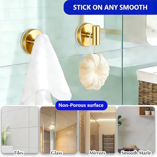 4 Pack Suction Cup Hooks Strong Towel Shower Storage Gold Wall Twist Tight Suction Hooks for Wash Wreath Hanger Loofah - color: Gold
