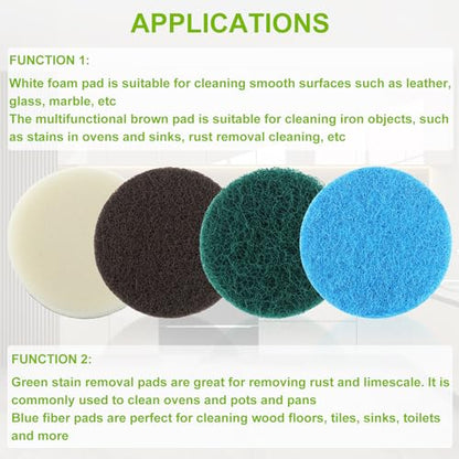 16pcs Electric Cleaning Brush Pad Set 4 Foam Pads 4 Kitchen Mats 4 Performance Pads 4 Microfibre Pads fit for Dremel Versa Cleaning Brush - size: Blue Green White Brown