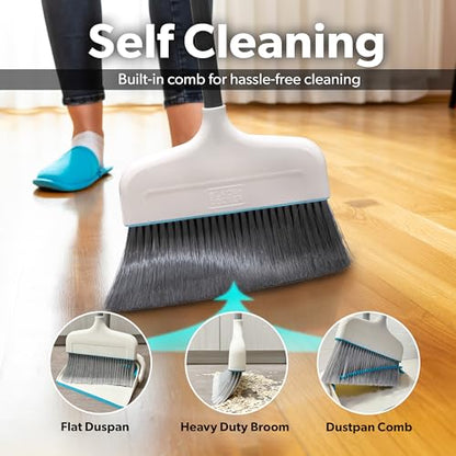 BLACK+DECKER Butler Broom and Dustpan Set for Home, Short Handle, Stand Up and Lightweight Space Saving Dust Pan and Broom Combo for Kitchen, Living Room, Bathroom, Lobby Floor Use - size: Butler Broom & Dustpan