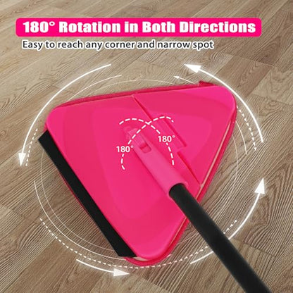 JEHONN Wall Mop with Long Handle 80 inches, Upgraded 180° Collapsible Baseboard Cleaner Tool with Squeegee, Ceiling Duster with 3 Microfiber and 3 Chenille Pads for Cleaning Window, Cabinet (Rose Red) - color: Rose Red
