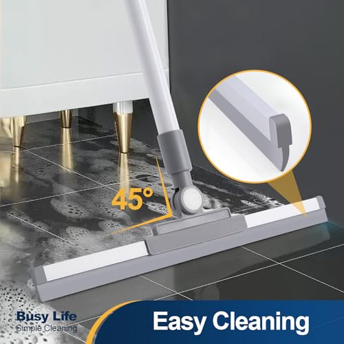 Yocada Rubber Floor Squeegee Broom TPR Blade Adjustable Scrubber Squeegee Household Broom for Shower Bathroom Kitchen Home Tile Pet Hair Fur Floor Marble Glass Window Water Foam Cleaning 53.15"