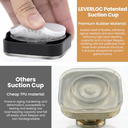 LEVERLOC 4 Pack Suction Cup Hooks for Inside Shower, Powerful Vacuum Suction Shower Holder for Towel, Loofah, Clothes, Damage Free Hanging Bathroom Wall Hooks, Easy to Install and Remove, Black - color: Black Hook, Square