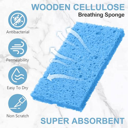 Zhengmy 100 Pieces Sponges Bulk Sponges Kitchen Compressed Sponge Natural Dish Sponge Compressed Wood Pulp Cleaning Without Scratching for Kitchen Bathroom, 3.9 x 2.4 x 0.12 Inch (Blue) - color: Blue