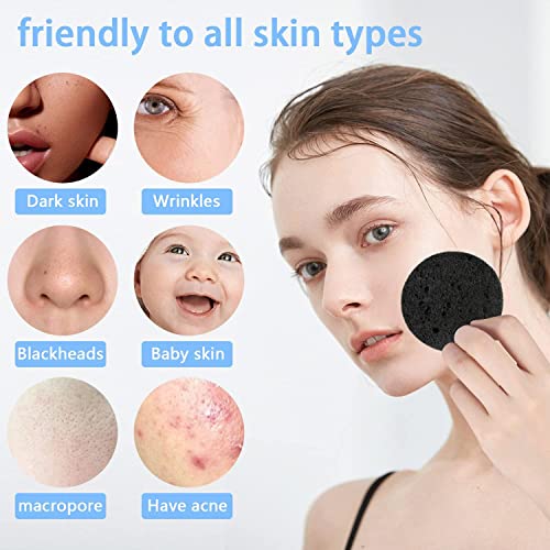 50-Count Facial Sponges Compressed Natural Cellulose Sponge Round Shape Face Sponge for Face Cleansing Exfoliating and Makeup Removal, Black - color: 50- Pack Black