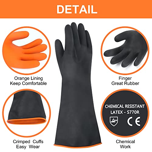 18" XL Size Latex Chemical Resistant Gloves, Reusable Heavy Duty Long Rubber Glove Dishwashing Gloves, Industrial Safety Glove for Men, Forearm Protection Waterproof Resist Strong Acid, Alkali, Oil' - size: 18 inch
