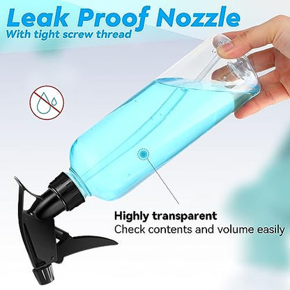 Lallisa 36 Pcs 16 oz Plastic Spray Bottles Leak Proof Empty Bottles for Cleaning Solutions Water Sprayer Bottle with Nozzle Mist, Labels and Handle Funnel for Auto Details, Bathroom, Kitchen, Planting - color: Clear