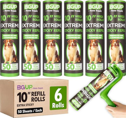 10 Inch Lint Roller Refills, 6 Rolls 300 Sheets Large Lint Rollers for Pet Hair Extra Sticky, Easily Remove Carpets, Clothes, Couch and Curtains Dust (Not Include Lint Roller Handle) - color: 6 Rolls 300 Sheets