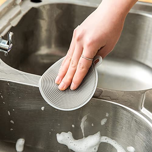 Non-Scratch Silicone Sponges Cleaning Brush Round Shape Kitchen Scrubber Sponges for Vegetable Fruits Pot Pan Dish Bowl(White) - color: Grey,white