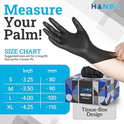 Hand-E Touch Black Nitrile Disposable Gloves Large, 50 Count - BBQ, Tattoo, Hair Dye, Cooking, Mechanic Gloves - Powder and Latex Free - Tattoo Supplies - style: Large
