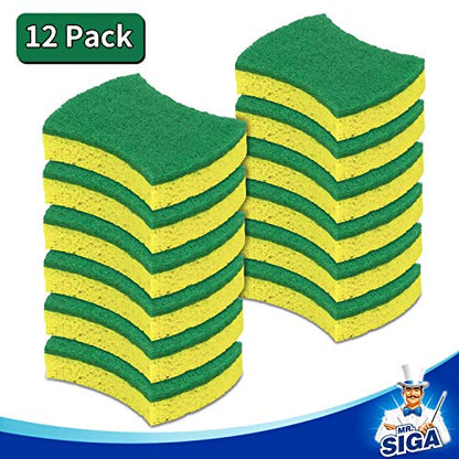 MR.SIGA Heavy Duty Cellulose Scrub Sponge, Dual-Sided Dishwashing Sponge for Kitchen, 12 Pack - color: Green, Yellow