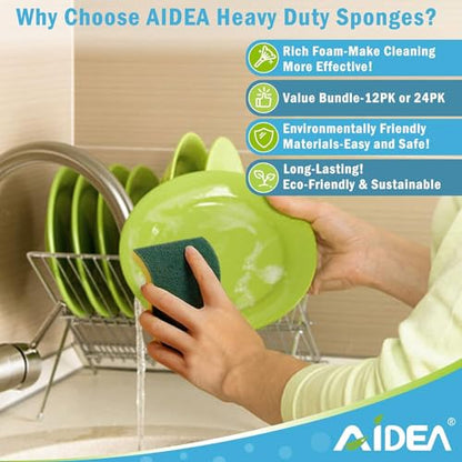 AIDEA Sponges Kitchen, 50 Pack Heavy Duty Dish Sponge, Cleaning Dish Scrubber for Home and Kitchen, Stink-Free Cleaning Supplies for Pots, Pans - style: S Shape
