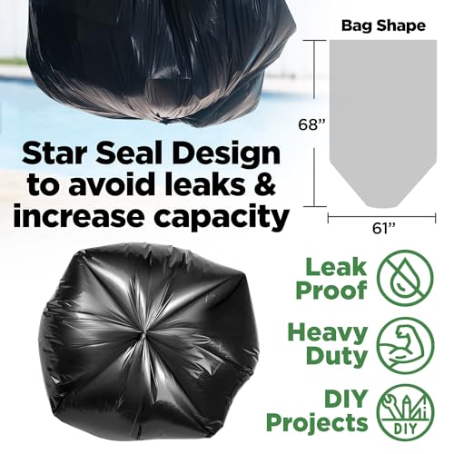 ToughBag 95-96 Gallon Extra-Large Trash Bags, 61x68” Black Garbage Bags, 1.2 Mil Thick (50 COUNT), Heavy-Duty Outdoor 95 Gallon Trash Bags – for Storage, Custodial, Landscape - Made In USA