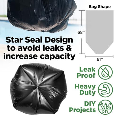 ToughBag 95-96 Gallon Extra-Large Trash Bags, 61x68” Black Garbage Bags, 1.2 Mil Thick (50 COUNT), Heavy-Duty Outdoor 95 Gallon Trash Bags – for Storage, Custodial, Landscape - Made In USA