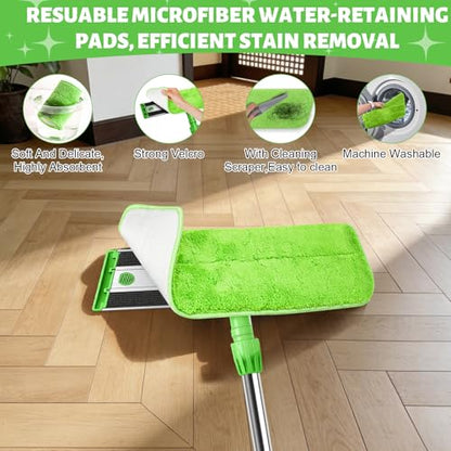 17.7" Microfiber Mop for Floor Cleaning, 59in Long Adjustable Stainless Steel Handle, 360° Rotating Large Flat Mops, 4 Washable Pads for Dry & Wet Cleaning for Hardwood, Vinyl, Laminate, Green