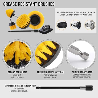 7 Piece BBQ Grill Cleaning Brush Ultra Stiff Drill Powered Cleaning Brushes Nylon Safe Bristle BBQ Grill Rust Remover Gift for Dad Grill Cleaner for Outdoor Grill (Yellow) - color: Yellow