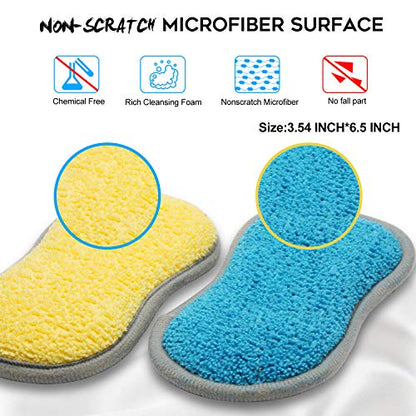 Dual Sided All-Purpose Sponges Kitchen,Dish Sponge for Washing Dishes Cleaning Kitchen,Non Scratch,Rough Scrubbers for Non-Stick Cookware, Soft Microfiber Scrub for Dishes(Bule,6Pack) - color: Blue