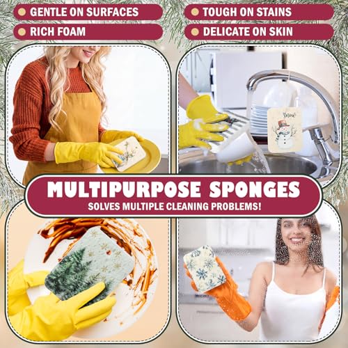 Hahafelt 36 Counts Compressed Cellulose Sponges Bulk Pop up Farmhouse Christmas Pattern Natural Kitchen Compostable Non Scratch Dish Sponges for Washing Dishes, Cleaning Countertop Sink - style: Farmhouse Christmas