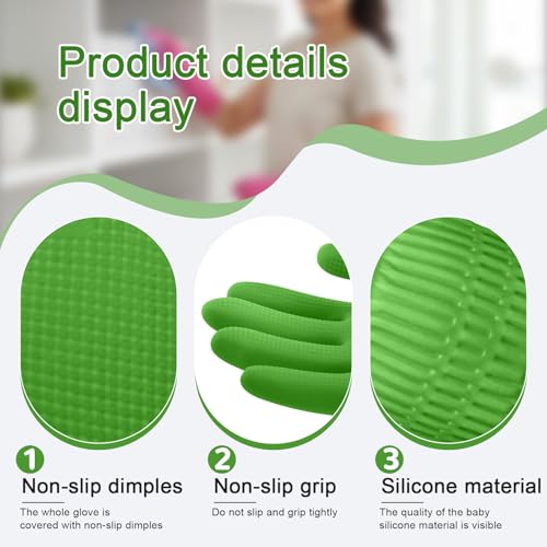 1 Pairs Household Rubber Cleaning Gloves, Long Cuff Dishwashing Gloves with Non-Slip Grip for Kitchen, Bathroom - color: Green, size: Small