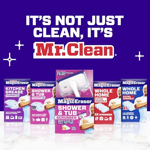 Mr. Clean Magic Eraser Sponge, Bathroom, Shower, Tub Cleaner, Soap Scum Remover, Bathroom Cleaning Supplies, Dawn Cleaning Power with Lavender Scent, Shower & Tub, 8ct - size: 1 Count (Pack of 8), style: Upgraded Version