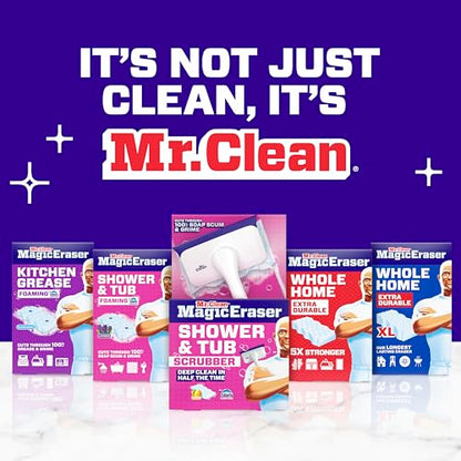 Mr. Clean Magic Eraser Shower & Tub Scrubber, Bathroom Cleaner, All in One Bathroom Cleaner, Lemon Starter Kit, 1 Scrubber & 2 Foaming Magic Erasers - size: 1 Device + 2 Refills