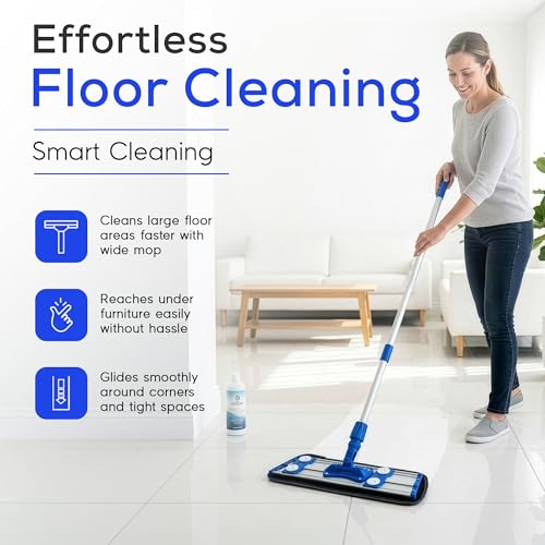 Microfiber Flat Mop with 360° Rotation for Floor Cleaning – Adjustable Aluminum Handle (81–140 cm), Hook and Loop Head, Reusable Microfiber Pads, Lightweight for Hardwood, Tile & Laminate Floors