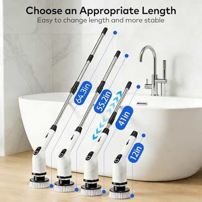 Electric Spin Scrubber, Cordless Cleaning Brush with 7 Replaceable Brush Heads, IPX7 Waterproof Power Scrubber 3 Adjustable Sizes & 3 Speeds for Bathroom Bathtub Kitchen Car Tile Cleaning