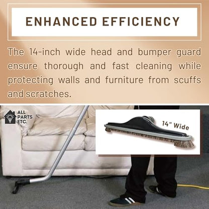 Backpack Vacuum Cleaner Hard Wood Tile Floor Brush 14” Wide with Bumper for Natural Horsehair Soft Bristles Hoover, Sanitaire, Carpet Pro, Proteam Back Pack Vacuums and More