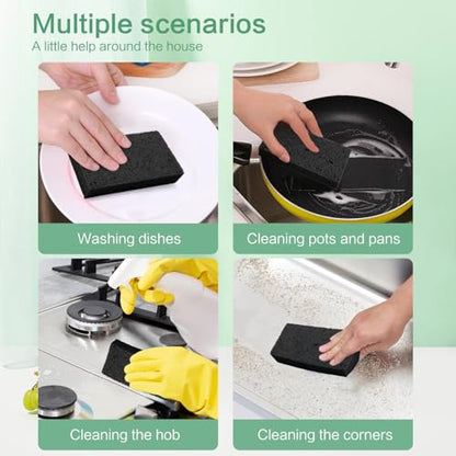 Large Cellulose Sponges, Kitchen Sponge for Dish, Thick Heavy Duty Scrub Pads, Non-Scratch Scrubber for Household/Cookware/Bathroom/Office/Boat 5.5" x 3" x 1" (7 Pack) Black - color: Black