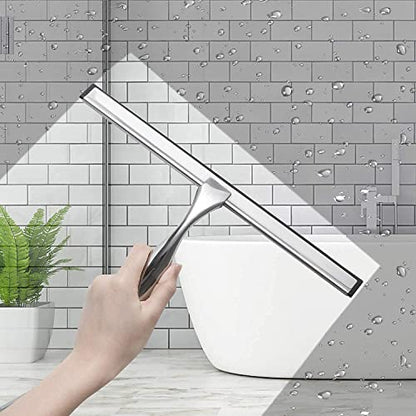 Simtive 12-Inch Shower Squeegee (Includes 1 Shower Door Hook and 1 Adhesive Hook), Shower Door Hooks (2-Pack), Both Silver, 2 Item Bundle