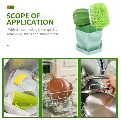 NUOBESTY Cactus Design Kitchen Dish Brush Set with Handle, Round Dish Scrubber for Effective Plate and Vegetable Cleaning, Quick Dry Green Household Sink Cleaning Tool