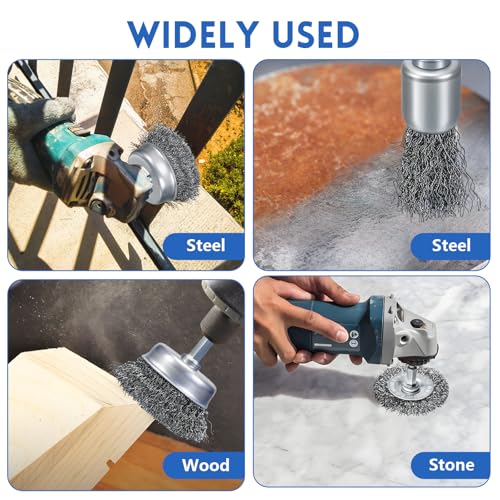 10 Pcs Drill Wire Brushes Coarse Carbon Steel Crimping Wire Wheel Cup Brushes, 1/4 Inch Hex Shank – Suitable for Rust Cleaning, Stripping & Abrasive Applications