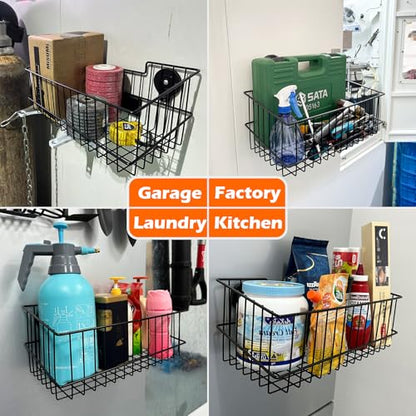 MUTUACTOR Heavy Duty Metal Wire Baskets,Magnetic Mount Hanging Wall Basket Storage,Extra Large Magnet Metal Wall Basket For Organizing Kitchen Laundry Closet Garage RV,Black,2PCS - style: 2 PCS Heavy Duty Metal Wire Baskets