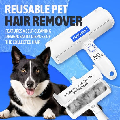 Pet Hair Remover Roller, Reusable, Trapping Compartment - Self-Cleaning Lint Roller for Dog & Cat Fur - Portable, Multi-Surface Tool for Couch, Carpet, Furniture, Clothing & Car Seats.