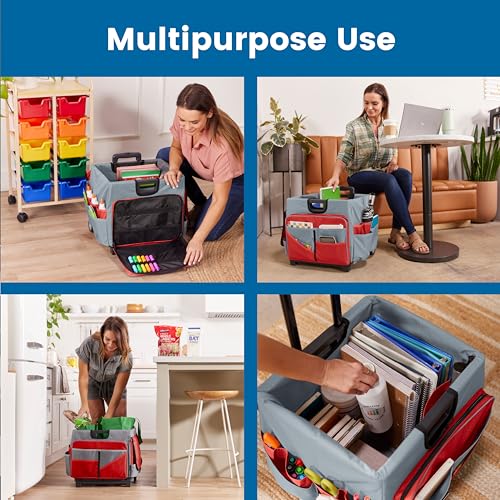 ECR4Kids Universal Rolling Cart with Canvas Organizer Bag, Mobile Storage, Red/Grey - color: Red/Grey
