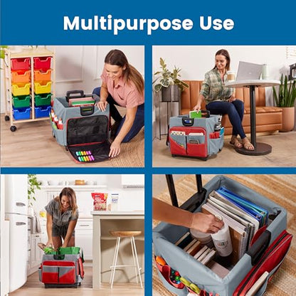 ECR4Kids Universal Rolling Cart with Canvas Organizer Bag, Mobile Storage, Red/Grey - color: Red/Grey