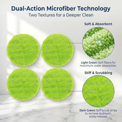 8 Inch Electric Spin Mop Replacement Pads Compatible with VMAI G700, P700 & Gobot - Heavy Duty Green Scrubby Refills - Washable Microfiber Floor Cleaning Heads (Not for Bissell) - size: 8in