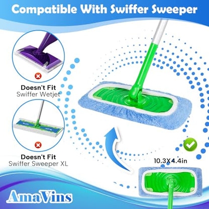 AmaVins 8 Pack Reusable Microfiber Mop Pads Compatible with Swiffer Sweeper Mop, Dry Sweeping Cloths & Wet Mopping Cloths, Washable Mop Pads for Surface/Hardwood Floor Cleaning (Mop is Not Included) - color: Blue 8 Pack