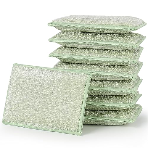JEBBLAS Bamboo Natural Kitchen Sponges Dish Sponge Cleaning Sponge Heavy Duty Scrub Sponge for Cleaning Kitchen and Household Green (8 Pack) - color: Green