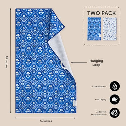 RECYCO Waffle Kitchen Towel Set of 2 - Quick Dry Microfiber Sustainable Dish Towels - Ultra Absorbent Reusable Cleaning Tea Towels - Lightweight Hand Towels,16”x 28”, Coastal Bliss - color: Coastal Bliss